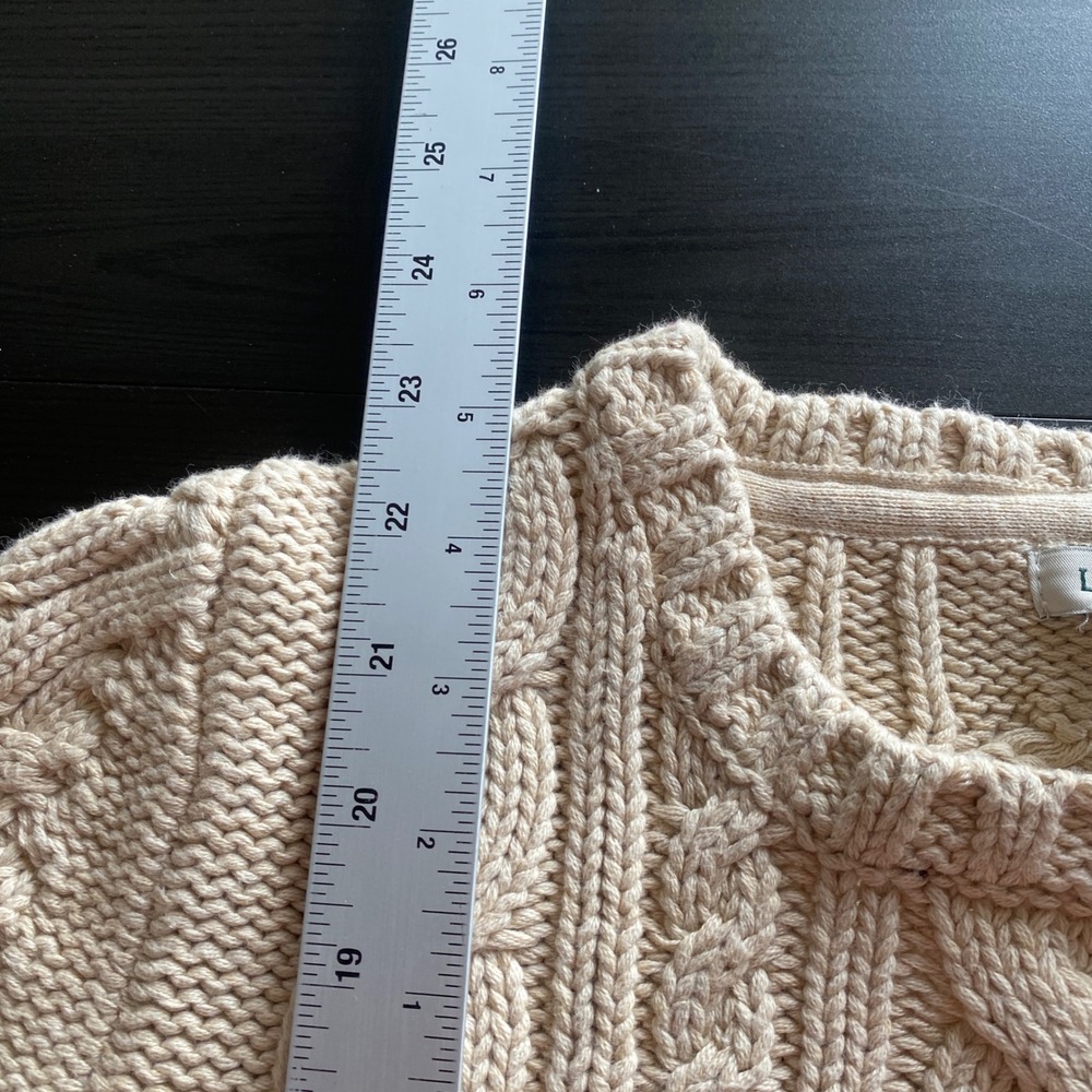 LL Bean Small Heritage Cable Knit Sweater 100% Cotton Cream Beige 517898 Womens - Picture 6 of 6